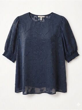 Beacon Apparel Floral Textured Blouse Small Lightweight Sheer Top Long Sleeve